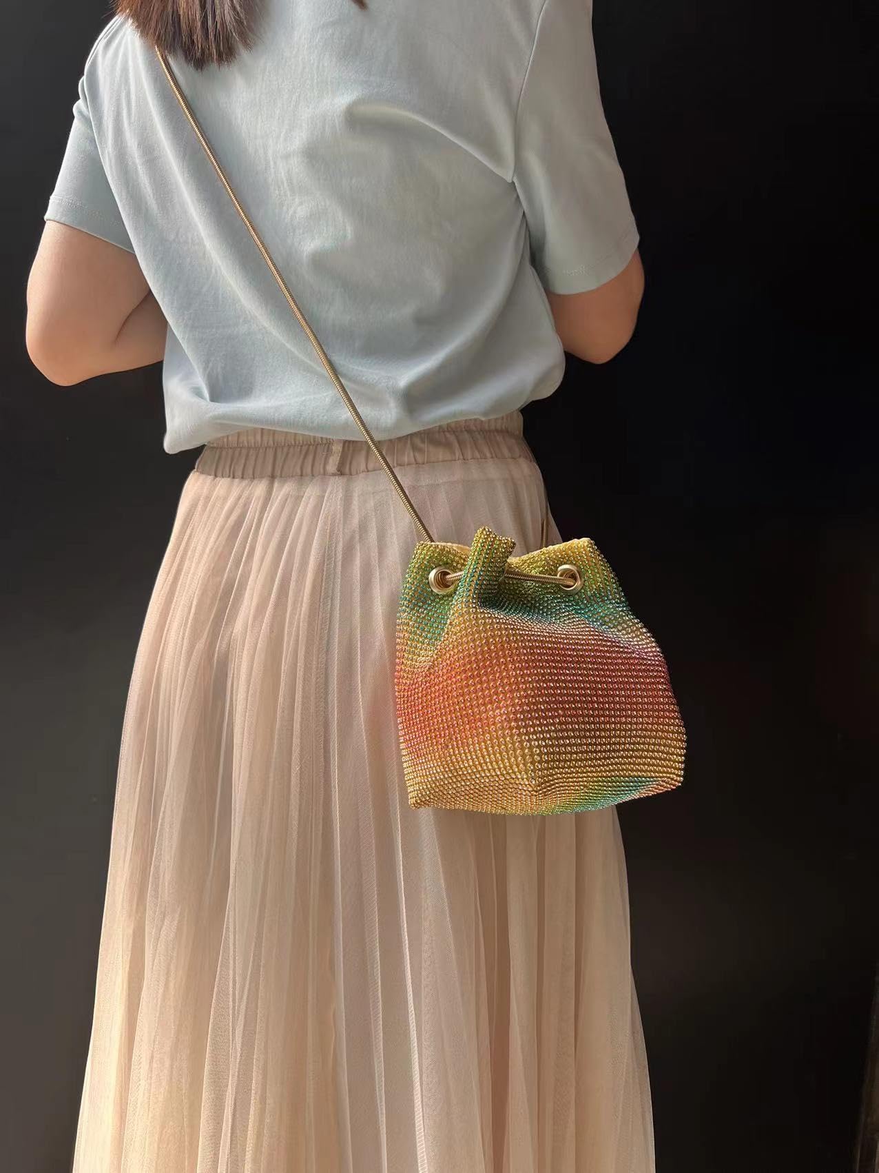 Vgift Rhinestone Purse, Evening Bags for Women, Dress Clutch Cross Body Handbags for Prom Formal Party, Rainbow