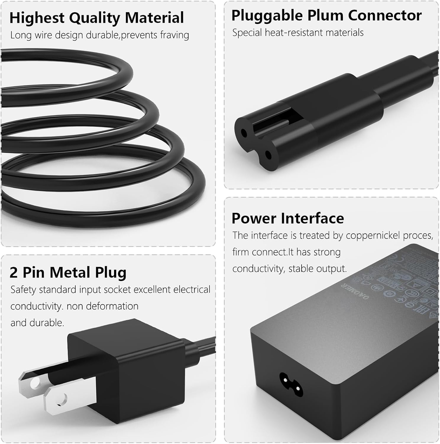 65W Charger Fit for Microsoft Surface Pro 9 8 7+ 7 6 5 4 3 X Laptop