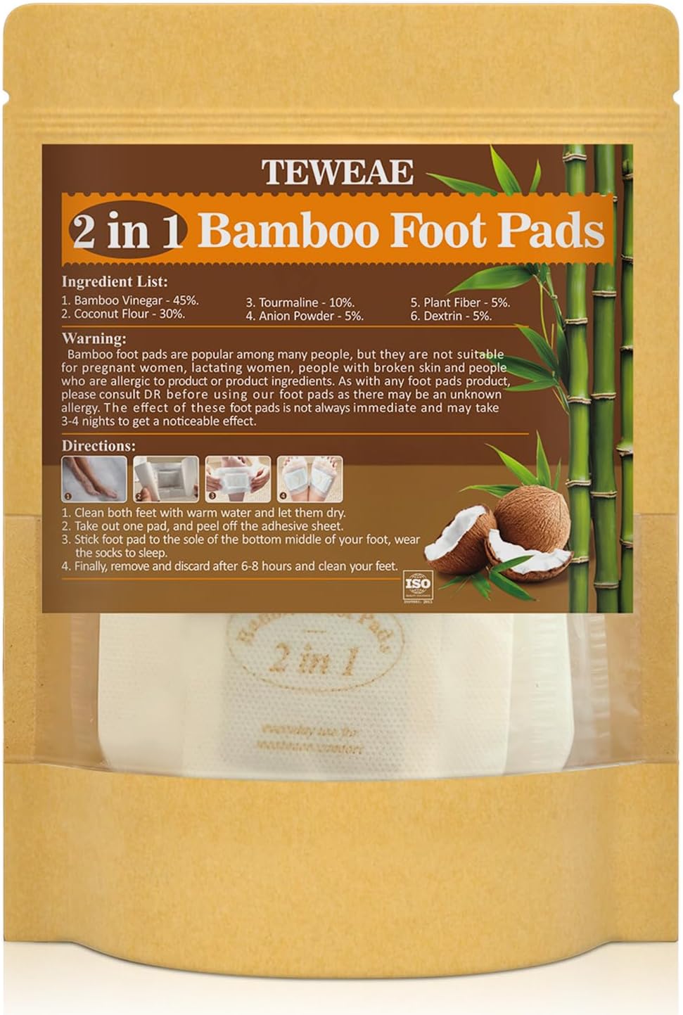 2 in 1 Foot Pads, Tear and Use Pure Bamboo Vinegar Coconut Foot Pads, Bigger Adhesive ”Stay in Place” Goodnight Pads (10Pads) 2 in 1 Foot Pads, Tear and Use Pure Bamboo Vinegar Coconut Foot Pads, Bigger Adhesive ”Stay in Place” Goodnight Pads (10Pads)