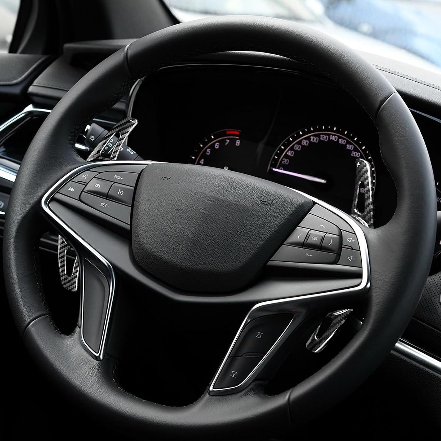 KUNGKIC For Cadillac CT6 2015 2016 2017 2018 Steering Wheel Paddle Shift ABS DSG Extensions Decoration Interior Accessories 2 PCS Black Carbon Fiber Pattern