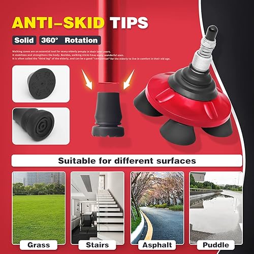 Miniatura 4 de BigAlex Bastón plegable con luz LED, base cuádruple giratoria, bastón ajustable con bolsa de transporte para hombremujer (base de aleación)