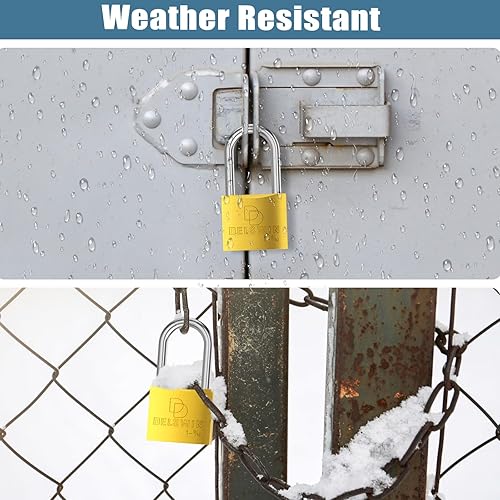 Miniatura 5 de DELSWIN Candado resistente a la intemperie con llave (con llave similar)  Cerradura de casillero de latón macizo resistente con grillete largo de