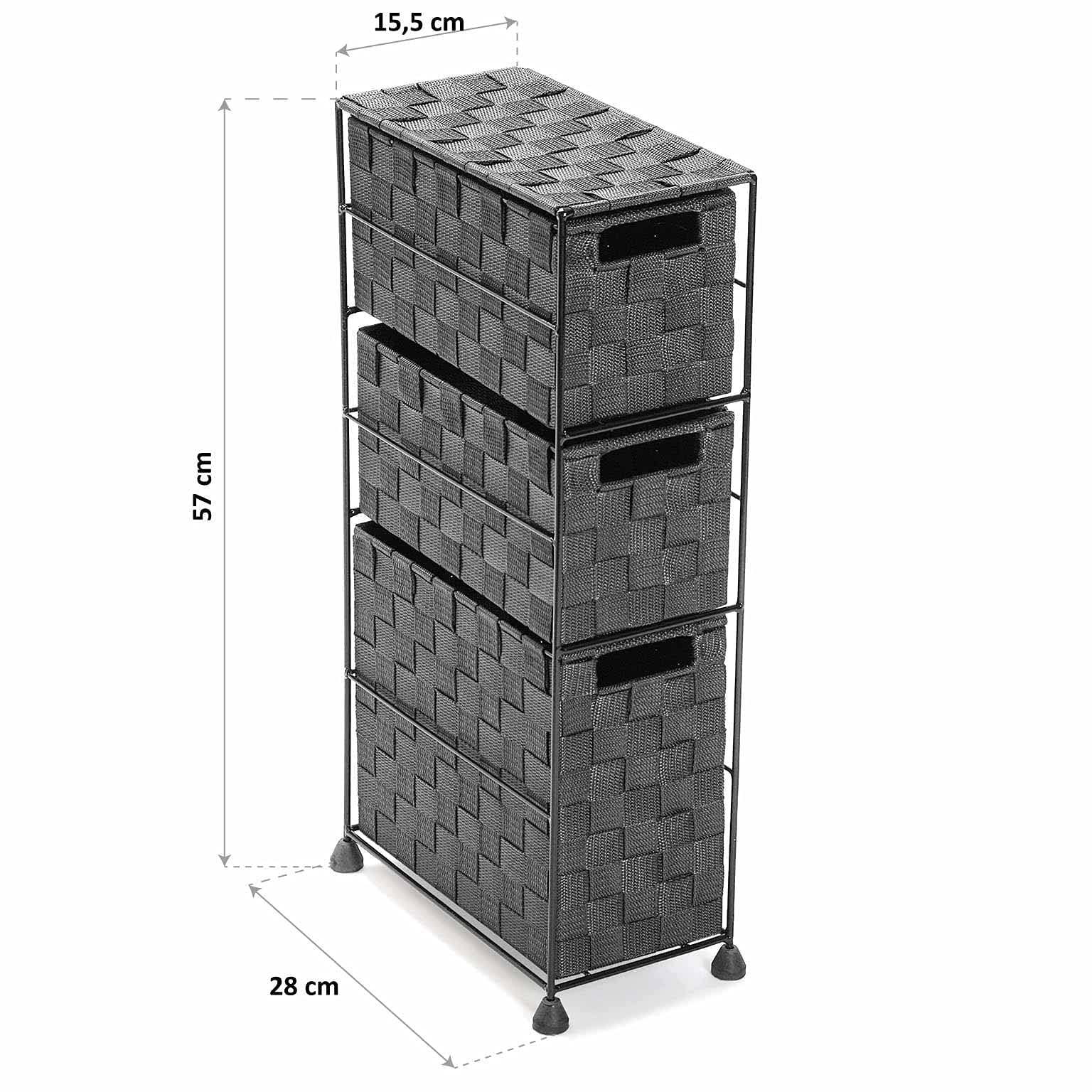 Versa Mannheim Mueble para el Baño Auxiliar, Cajonera con 3 cajones para organizar, Almacenaje Moderno y Divertido, Medidas (Al x L x An) 57 x 28 x 15,5 cm, Metal y Nylon, Color Gris Claro