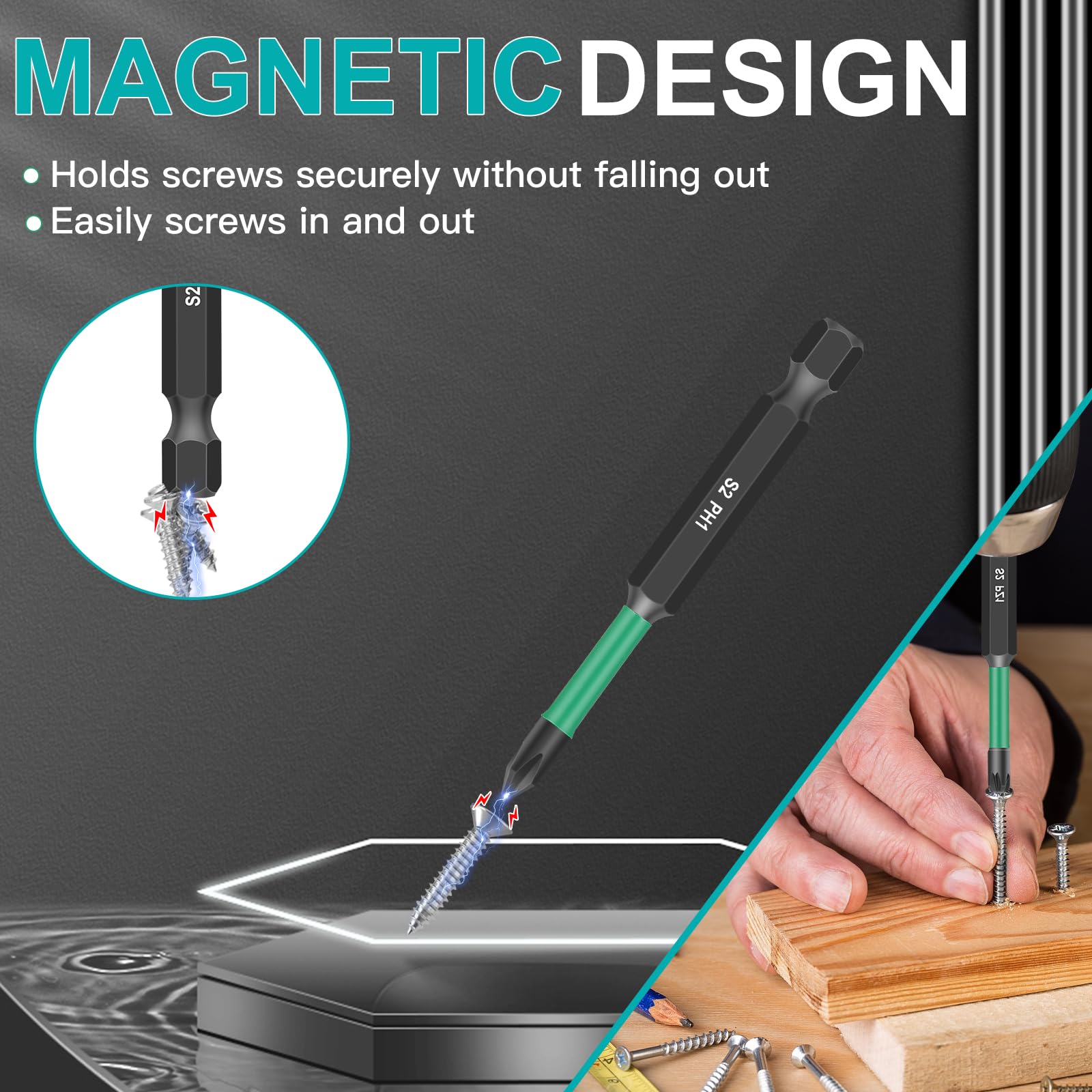 Set 10 Punte Magnetiche Per Cacciavite A Percussione - Phillips, Torx, Brugola, Lunghezza 70mm, Acciaio S2