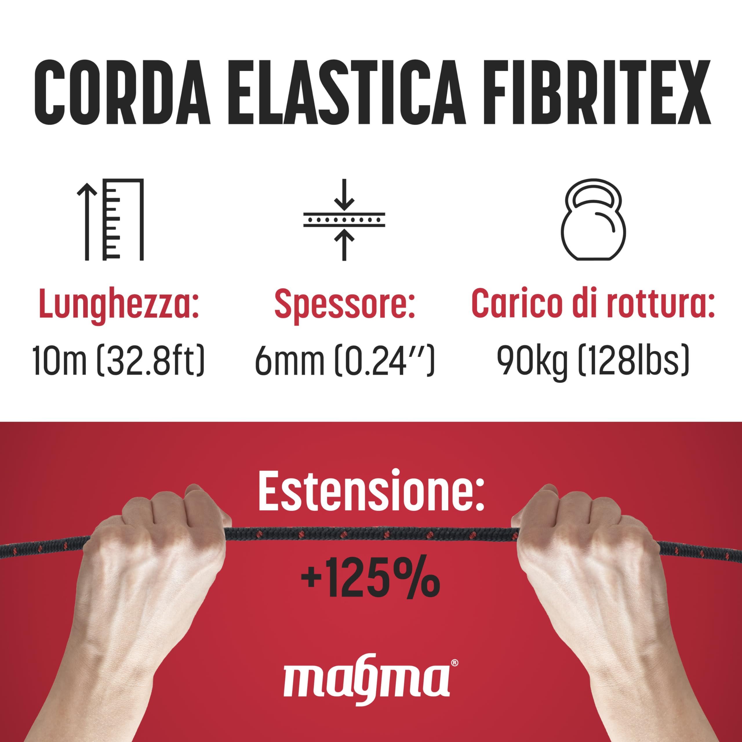 Magma Rotolo di Corda Elastica | Corde Elastiche da 6 mm di Diametro per Pesca, Vela, Campeggio, e Fissaggio Teloni | Extra Forte, Per Interno, Esterno, Giardino e Auto (25, Nero)