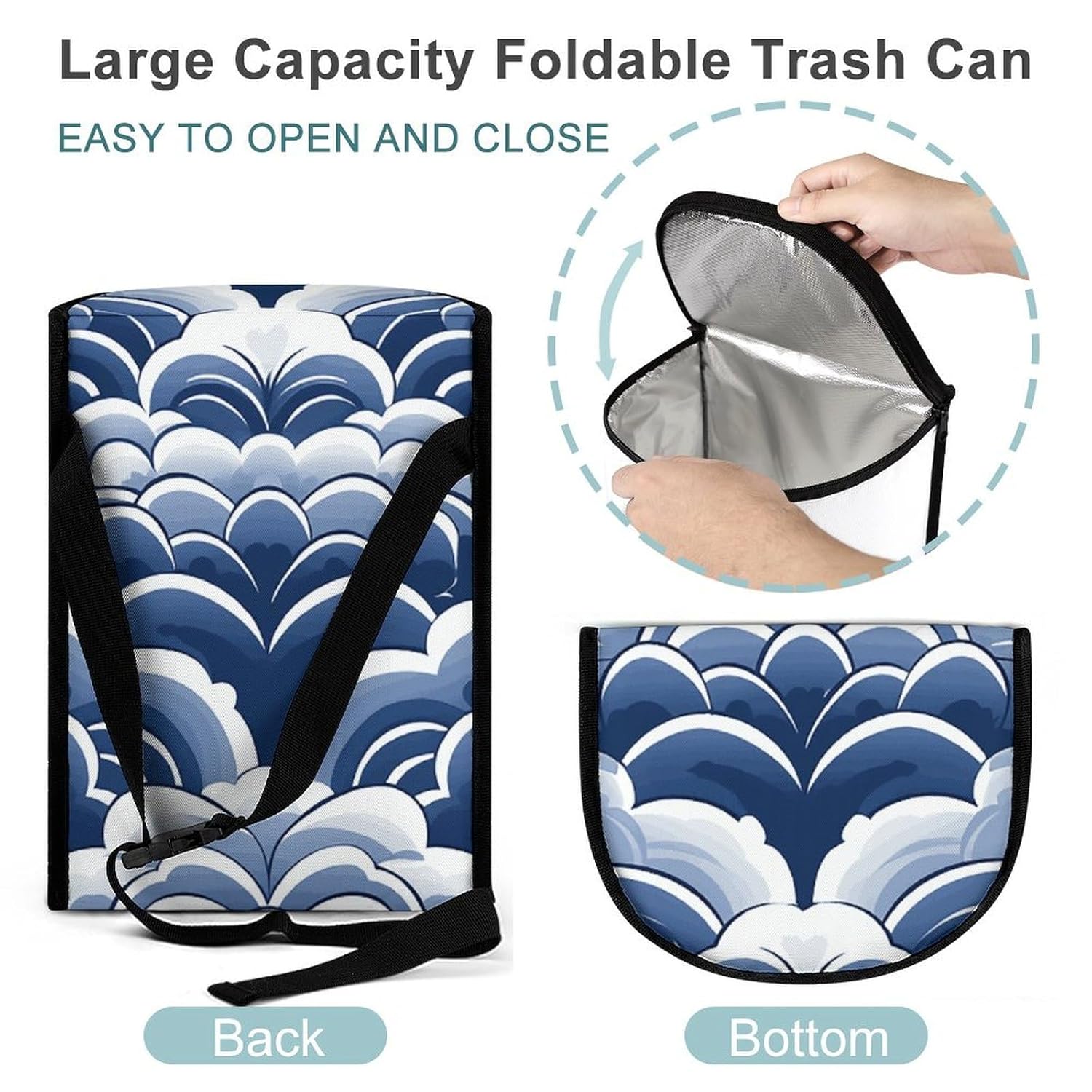 Hanging Car Trash Bag Blue and White Printed Car Garbage Storage Bag Leakproof Car Trash Can Portable Garbage Storage Bags