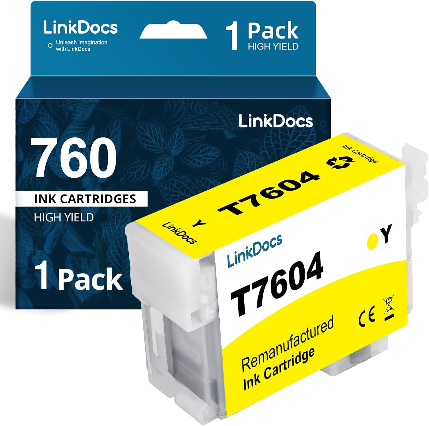 LinkDocs Remanufactured 760 T7604 Yellow Ink Cartridge with Latest Chips Replacement for Epson 760 T7604 Y Work with Epson SureColor P600 Printer