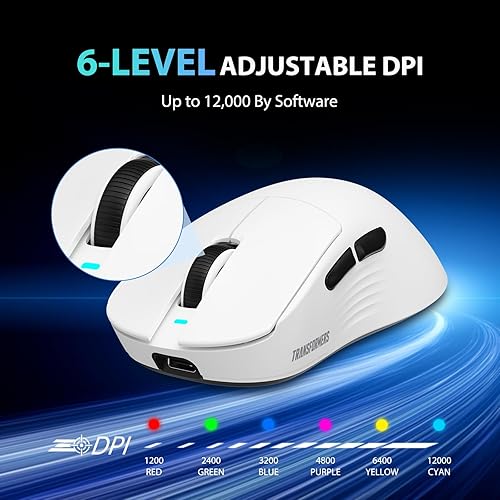 Vista 6 de Transformers GM04 - Mouse inalámbrico ligero para juegos de 2.22 oz, 12000 DPI, sensor PAW3311, duración de la batería de 100 horas, mouse Blanco