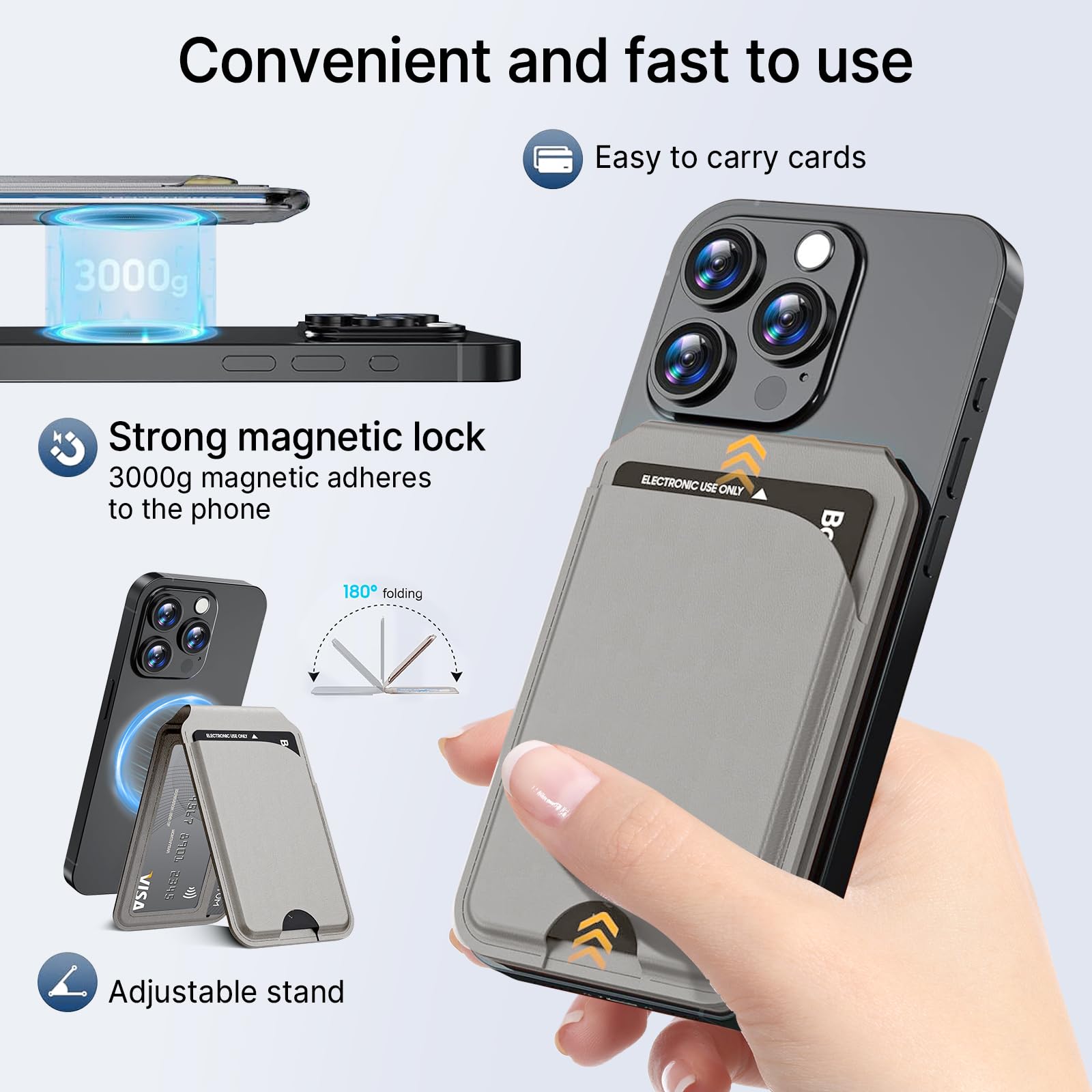 Magnetische Brieftasche für iPhone Handy Kartenhalter mit Verstellbarer Ständer 5 Kartenhalter/ID Fenster/RFID Blocker/PU Leder Wallet, für iPhone 17/16/15/14/13/12 Serie, Not for iPhone 13/12 Mini