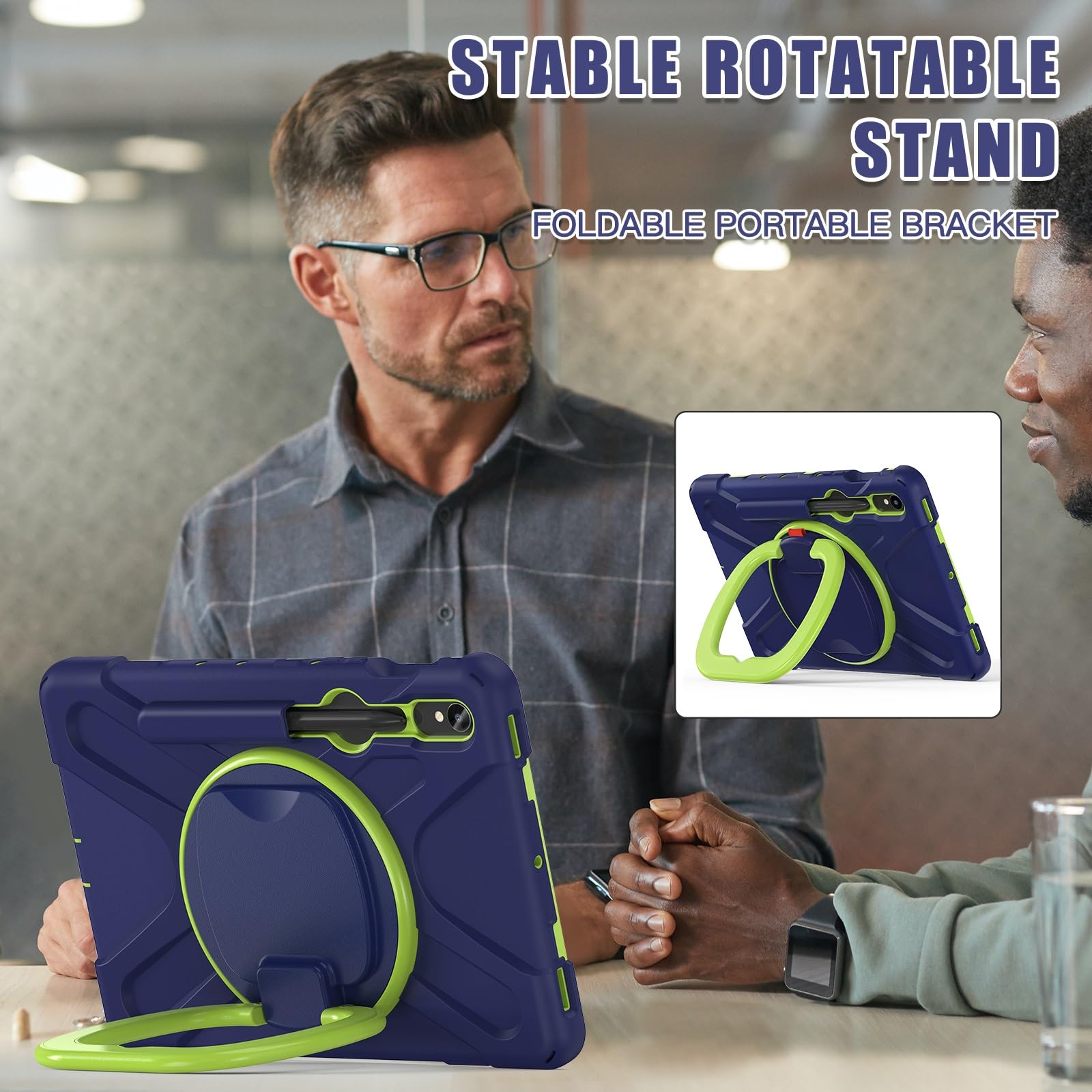Etui na tablet Samsung Galaxy Tab S10 FE 10,9" (model SM-X520/X526B) 2025, wytrzymała obudowa, odporna wstrząsy, z obrotową podstawką 360°, paskiem rękę/ramię(Navy Green)
