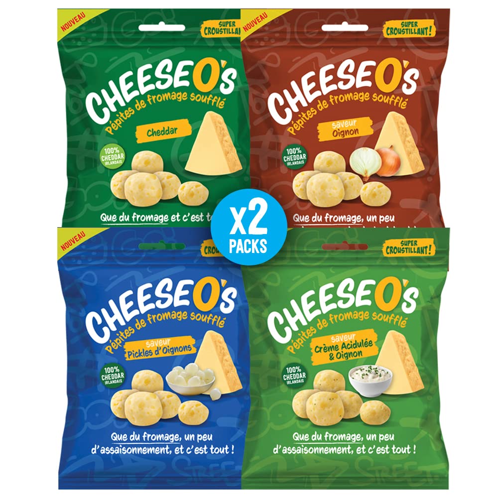 Cheese O’s Pépites de fromage soufflé | Assortiment Multi Variété 8 sachets de 50g | | Parfait à l'Apéro | Riche en Protéines | Pauvre en Glucides
