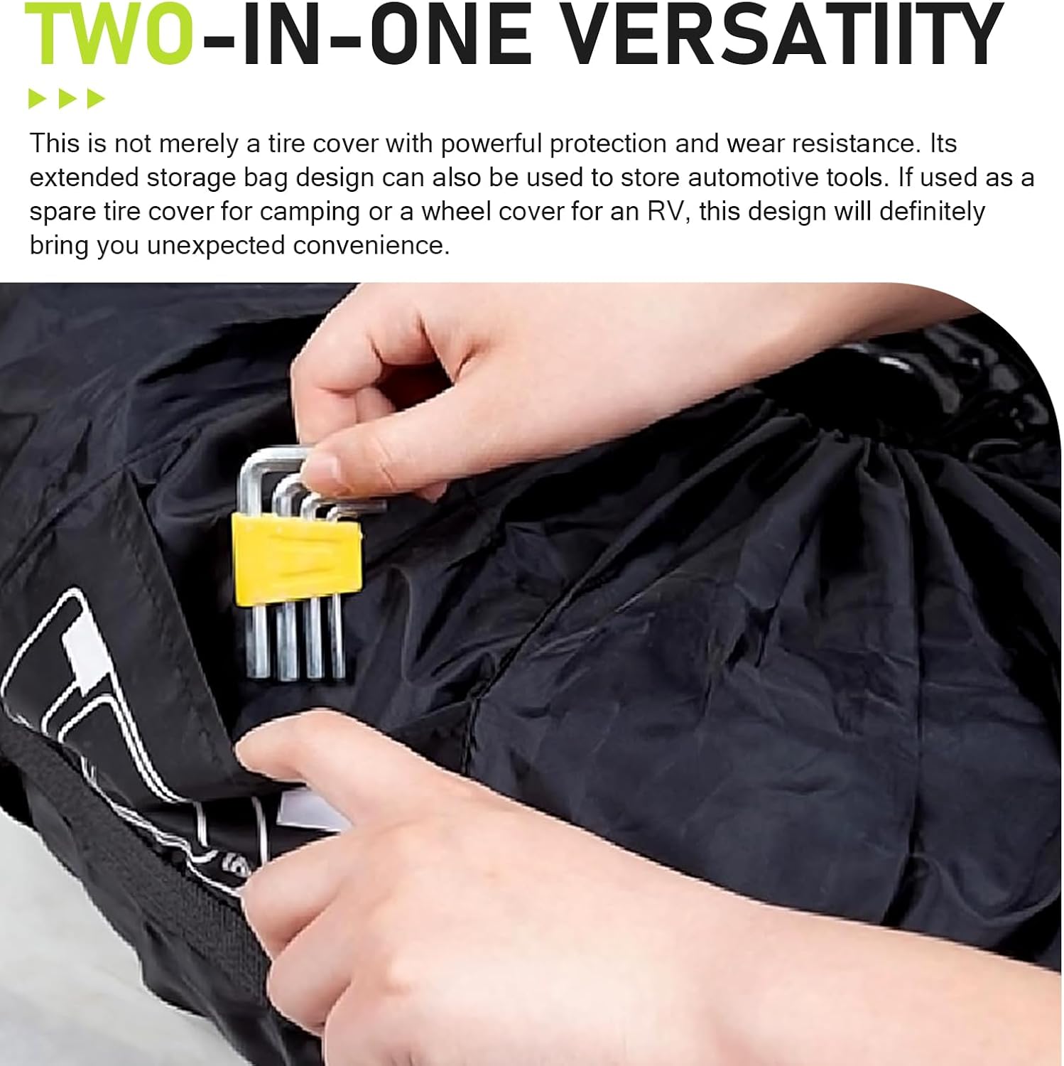 Car Spare Tire Protector, Oxford Cloth Waterproof Anti-scratch Organizer with Adjustable Clip, Foldable Bag with Wider Handle Side Tool Pocket, Universal for 19" - 23" Tire (Black)