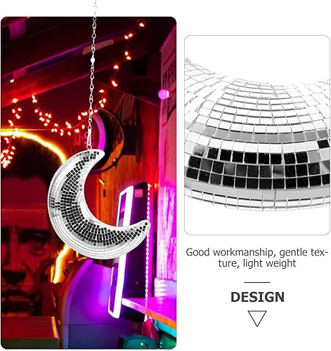 Miniatura 3 de Uonlytech Decoración de pared de luna de estilo moderno, decoración de bola de discoteca, colgante reflectante, decoración del hogar, arte de pared