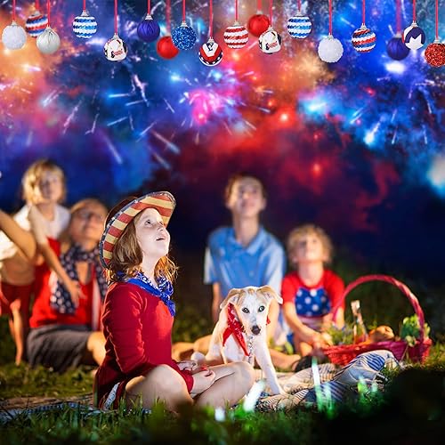 Miniatura 7 de Honoson 24 adornos patrióticos del 4 de julio, decoraciones para árbol del Día de los Caídos, 250 aniversario, 1.2 pulgadas, mini bolas