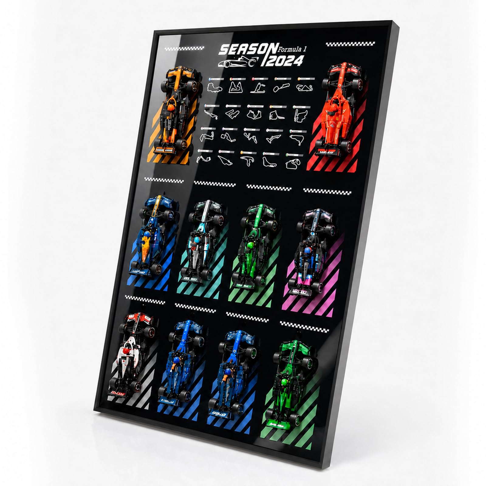 Display Frame Compatible with Lego Speed Champions F1 10Cars 77242-77251, 50x80 cm Wall Mount Wall Board for Collection Rooms, Living Rooms and Offices (Excluding models)