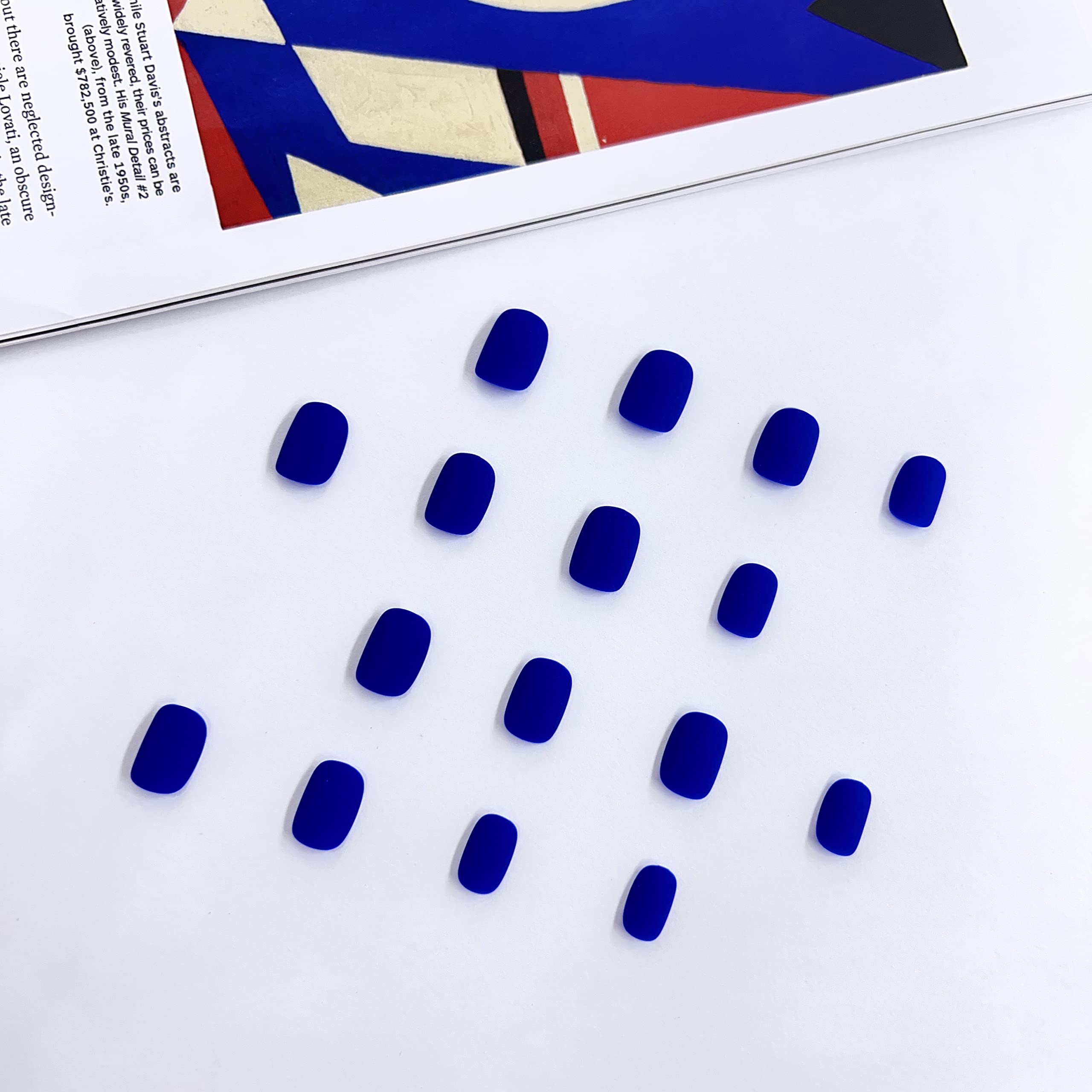 SXVME Matte Royal Blue Press on Nails Short Square, Short False Nails Coffin, Natural Velvet Navy Blue Fake Nails Set - Image 3