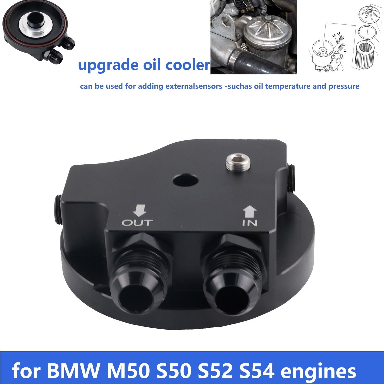 Radiatore olio Radiatore Tappo Filtro Olio Motore Con Raccordi Radiatore Olio Adatto Per BMW M50 S50 S52 S54 E36 E46 Coperchio Adattatore In Alluminio 11421711075