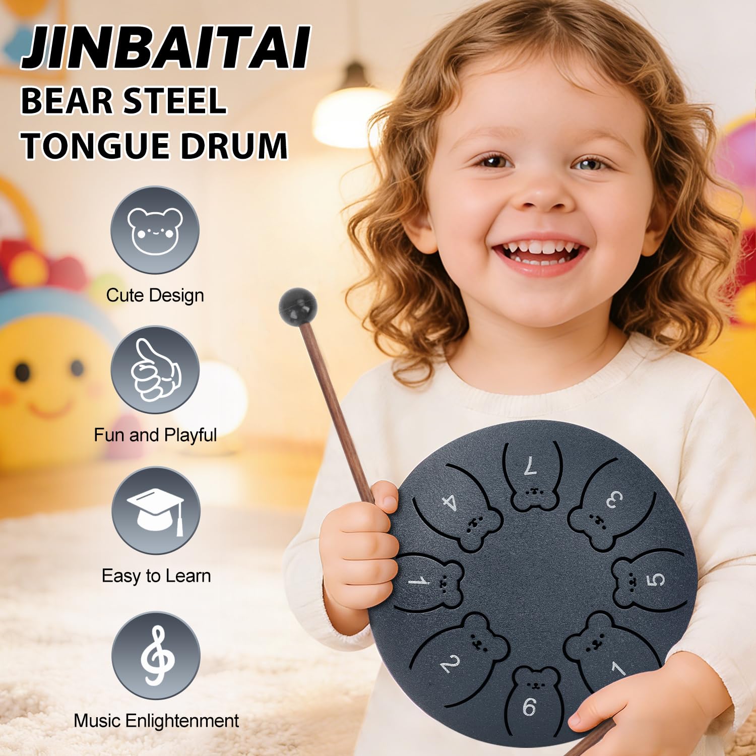 Bear Steel Tongue Drum 6 Zoll 8 Noten, Regentrommel für Außengarten, Kinder Musikinstrumente, Erwachsene Anfänger, Hand Pan Drum Set mit Schlägeln, Notenbuch und Tragetasche (Marineblau)