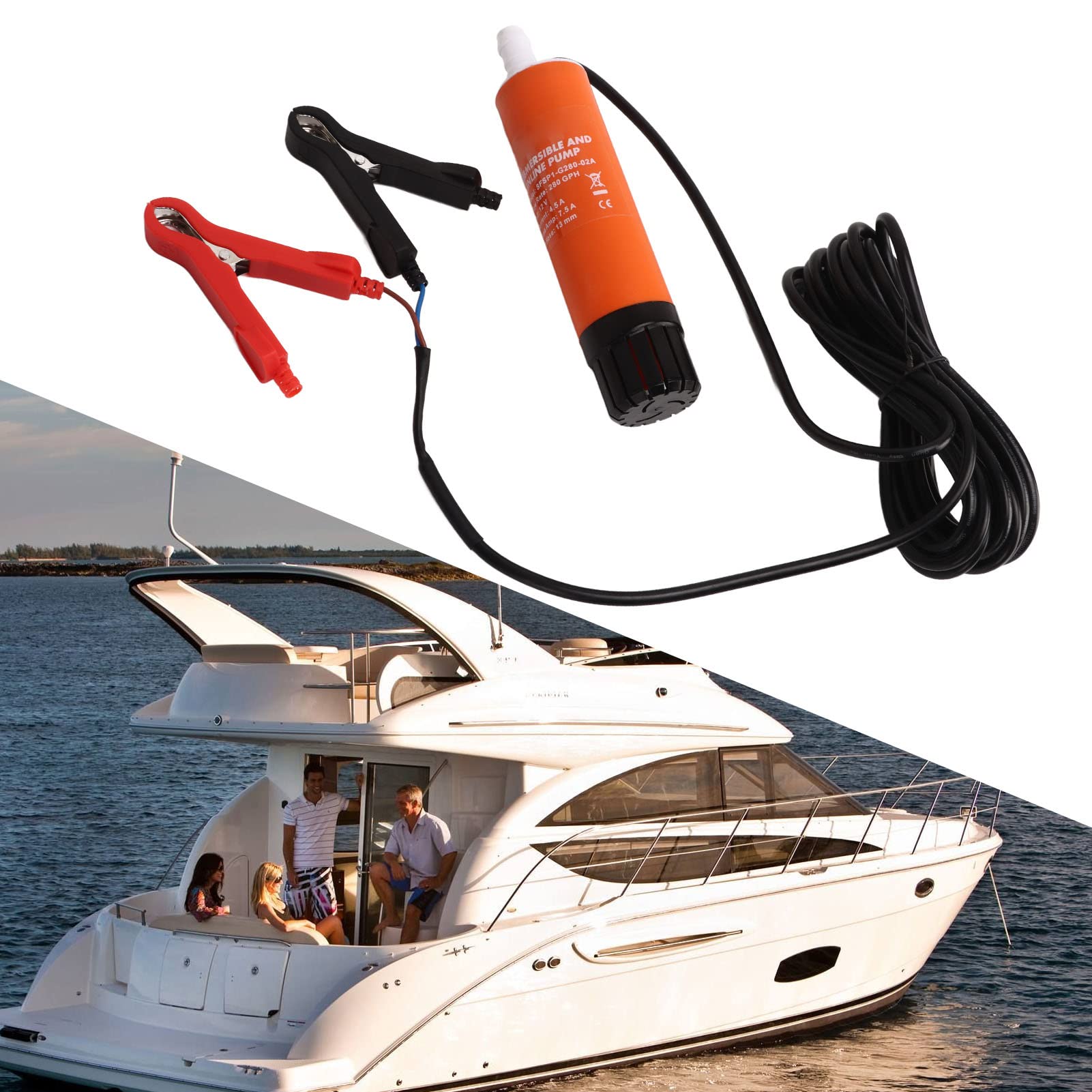 12V Inline Pompa Zęzowa 280GPH Zatapialny Transfer Wody do łodzi RV Yacht Marine świeża Słonowodna Cicha Przenośna Kompaktowa Konstrukcja