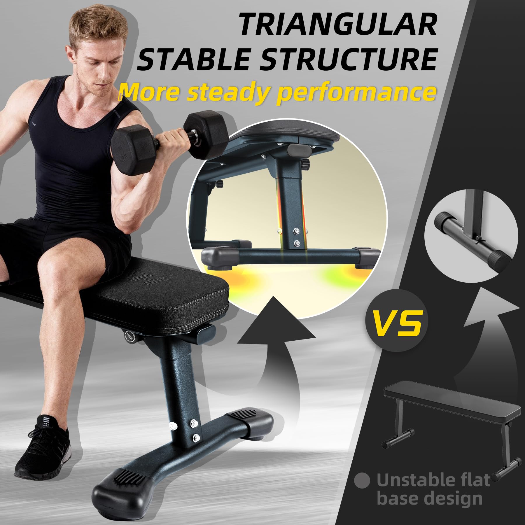 Flat Weight Bench, 2.4 Inch Thick Pad Workout Bench 660 LBS Bench Press Exercise Equipment for Home Gym Strength Weight Training