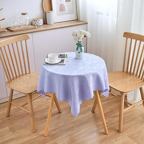 Miniatura 92 de Mantel Redondo Dorado Mantel de Mesa con Patrón de Hojas Borde Festoneado Sedoso Suave Impermeable Lavable 50 Pulgadas Cubierta de Mesa de Tela