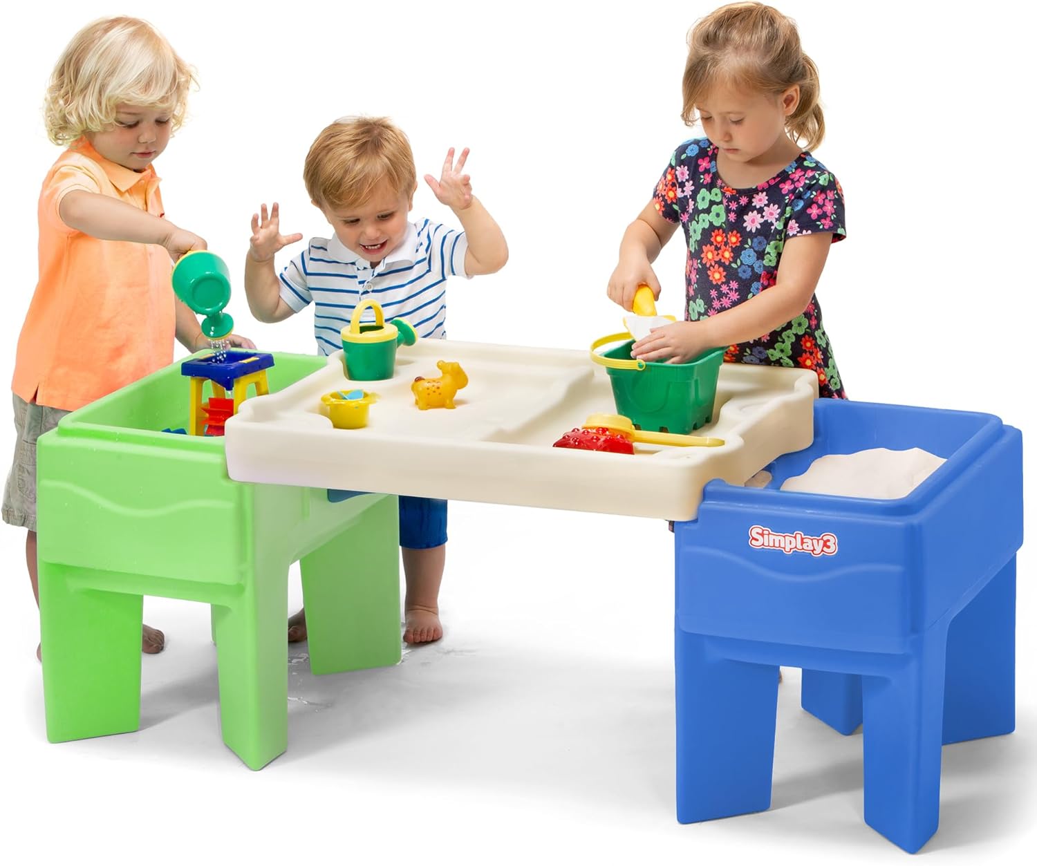 Simplay3 In-and-Out Sand and Water Sensory Activity Table for Toddlers, Kids All-Purpose Table with Lid and Built-In Storage, Blue and Green.