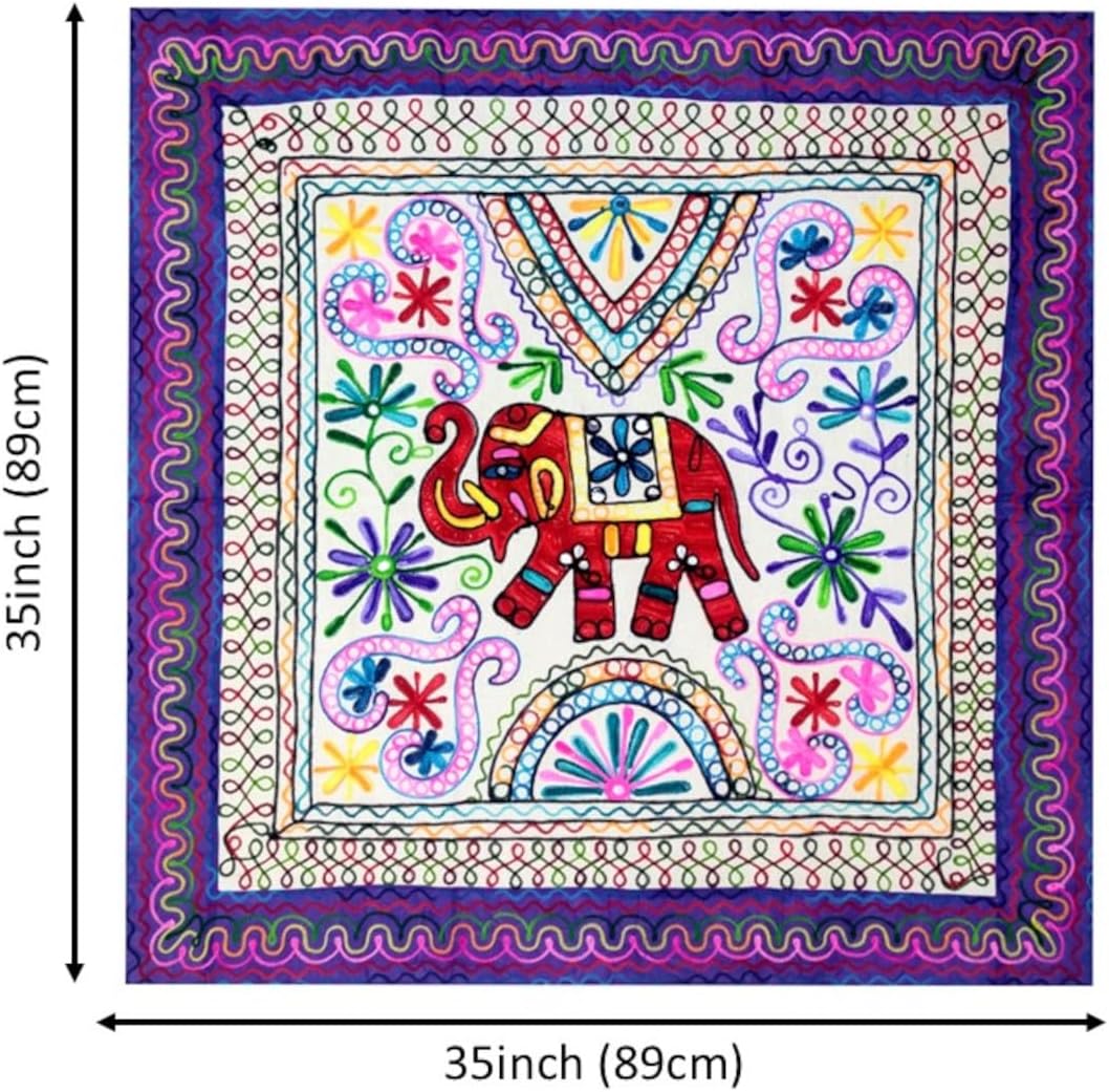 Purpledip Cotton Tapestry 'Forest Bloom': Vintage Embroidery Table Cover Or Wall Hanging (11360)