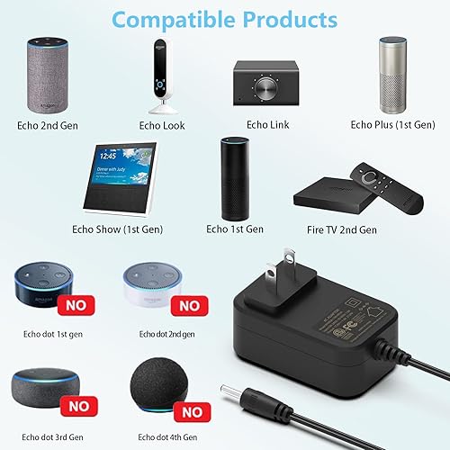 Miniatura 5 de Cable de alimentación de cargador de 21 W compatible con Echo Alexa de 1 y 2 generación, adaptador de CA compatible con Echo Show (1 generación),