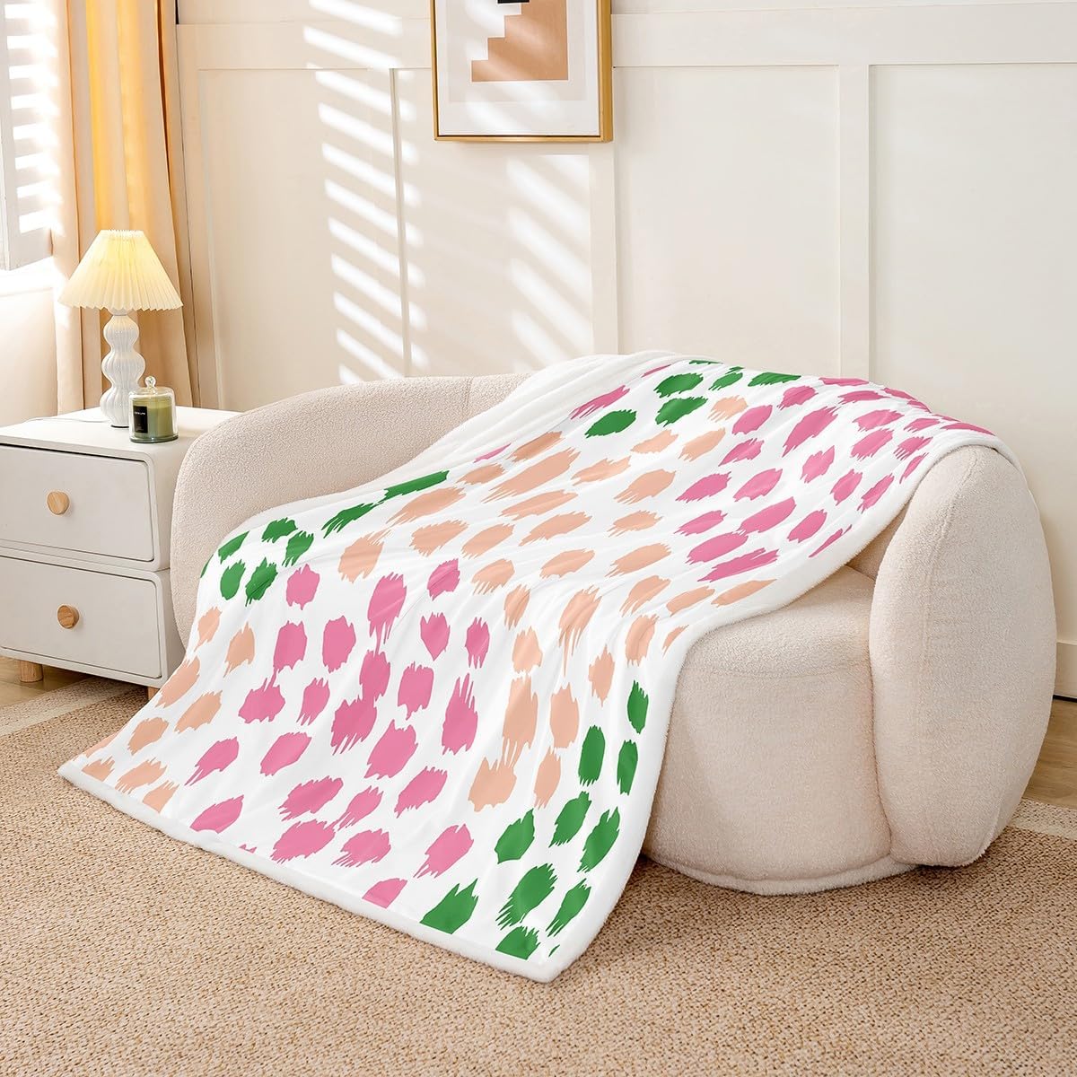 Erosebridal Polka Dots Sherpa Blanket Boho Spots Fuzzy Plush Throw Abstract Brush Stroke Fleece Blanket For Kids Boys Girls,Moden Circle Design Decor For Bed Couch 40"x50"