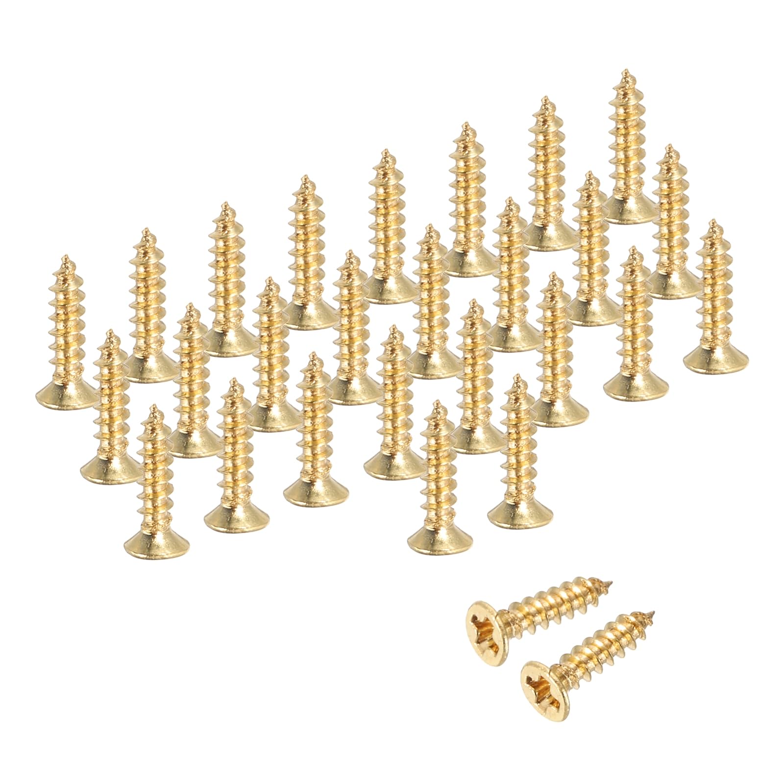 sourcing map Brass Phillips Wood Screws, M2 x 6mm Brass Phillips Flat Wood Screws Self-Tapping Furniture Connector for Door Hinges, Wood Crafts and DIY Projects,(Gold Tone, Pack of 128)