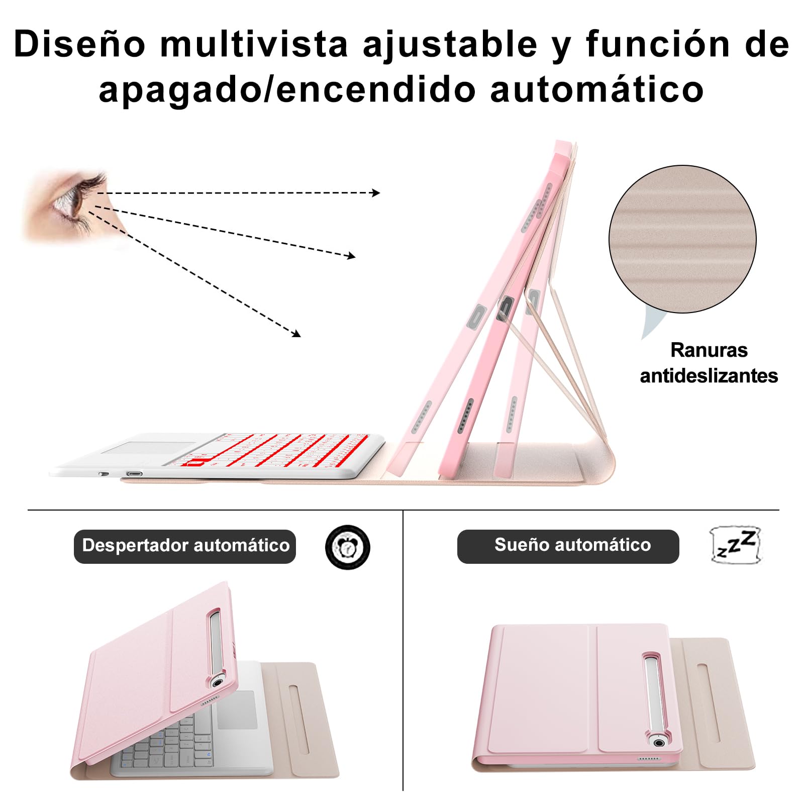 Funda Samsung Galaxy Tab S10 Fe Plus 13.1 Pulgadas con Teclado, Teclado Touchpad Retroiluminación en 7 Colores Español Ñ Inalambrico Desmontable con Trackpad para Samsung Tab S10 Fe Plus, Rosa