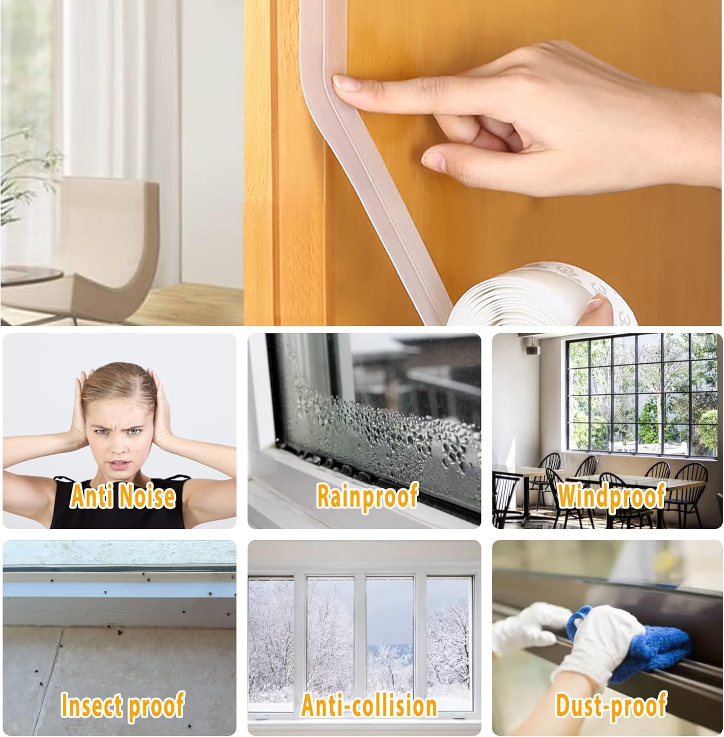 36 Ft Weather Stripping Door Seal Strip Tape,Silicone Door Draft Stopper,Self Adhesive Shower Door Bottom Seal and Door Insulation Strip for Door Frame Windows and Glass Gaps (Transparent, 45mm)