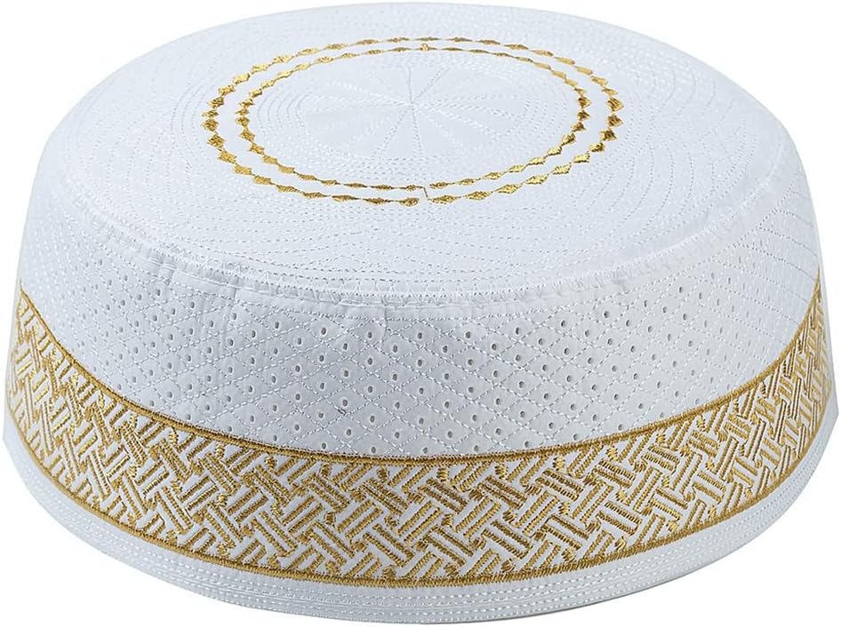 Mens Prayer Kufi Hat Vintage Embroidery Mixed Polyester Cotton Arab Headwear Bonnet Cap Mens Prayer Kufi Hat