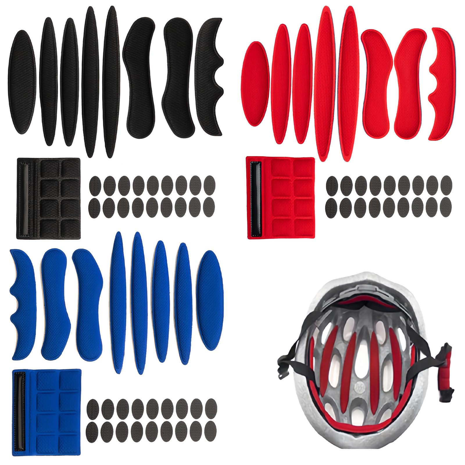 Imbottitura Casco Bici Ricambio Universale Set 3 Pezzi gommapiuma Traspirante Accessori Casco Ciclismo Comfort Interno Casco Bici Nero