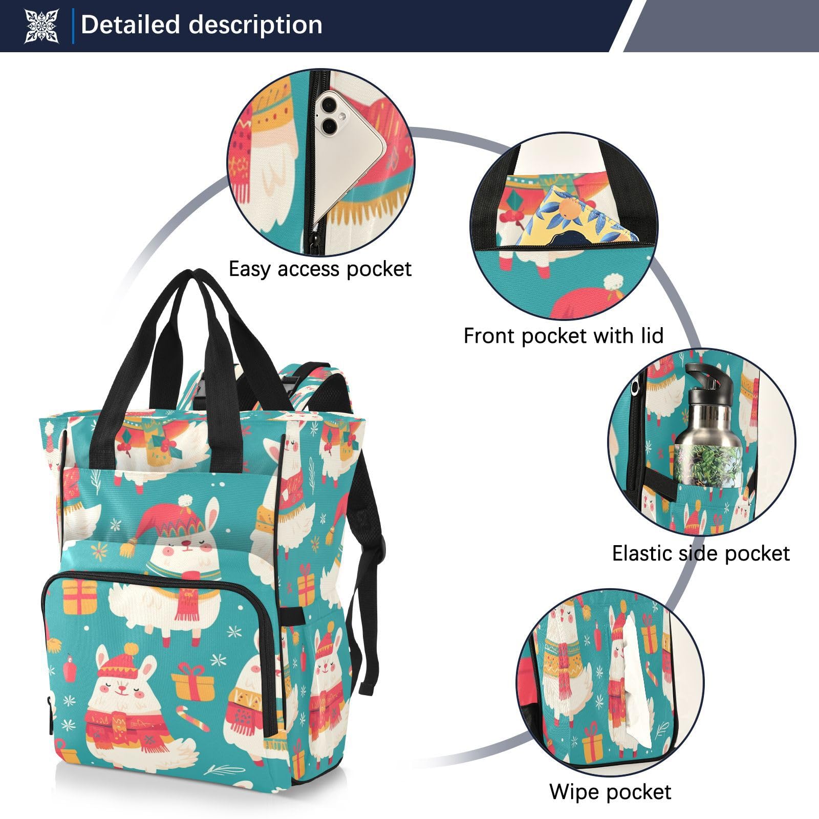 Blanco Festivo Colorido Invierno Mochilas de Pañales para Gran Capacidad Pañal Bolso Mochila para Viajar al Aire Libre Mamá y Papá