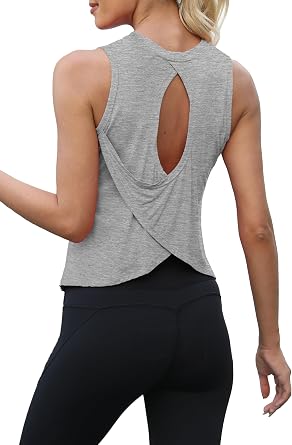 Bestisun Open Back Workout Yoga Tank Tops Split Back Athletic Gym Shirts for Women