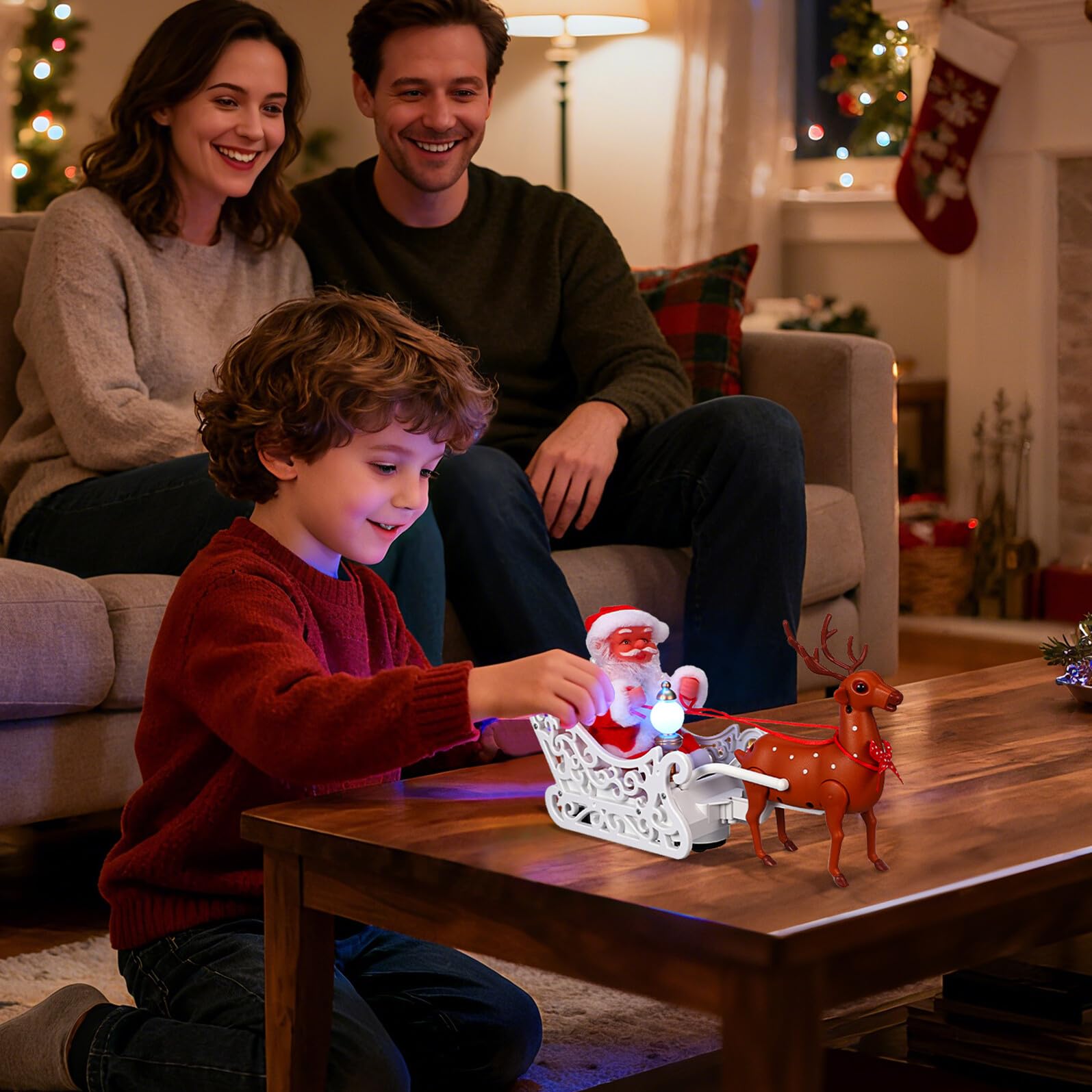 Decorazione Natalizia Elettrica Babbo Natale Renna Tirata Statuetta da Tavolo per Feste di Natale Ornamento Creativo e Resistente