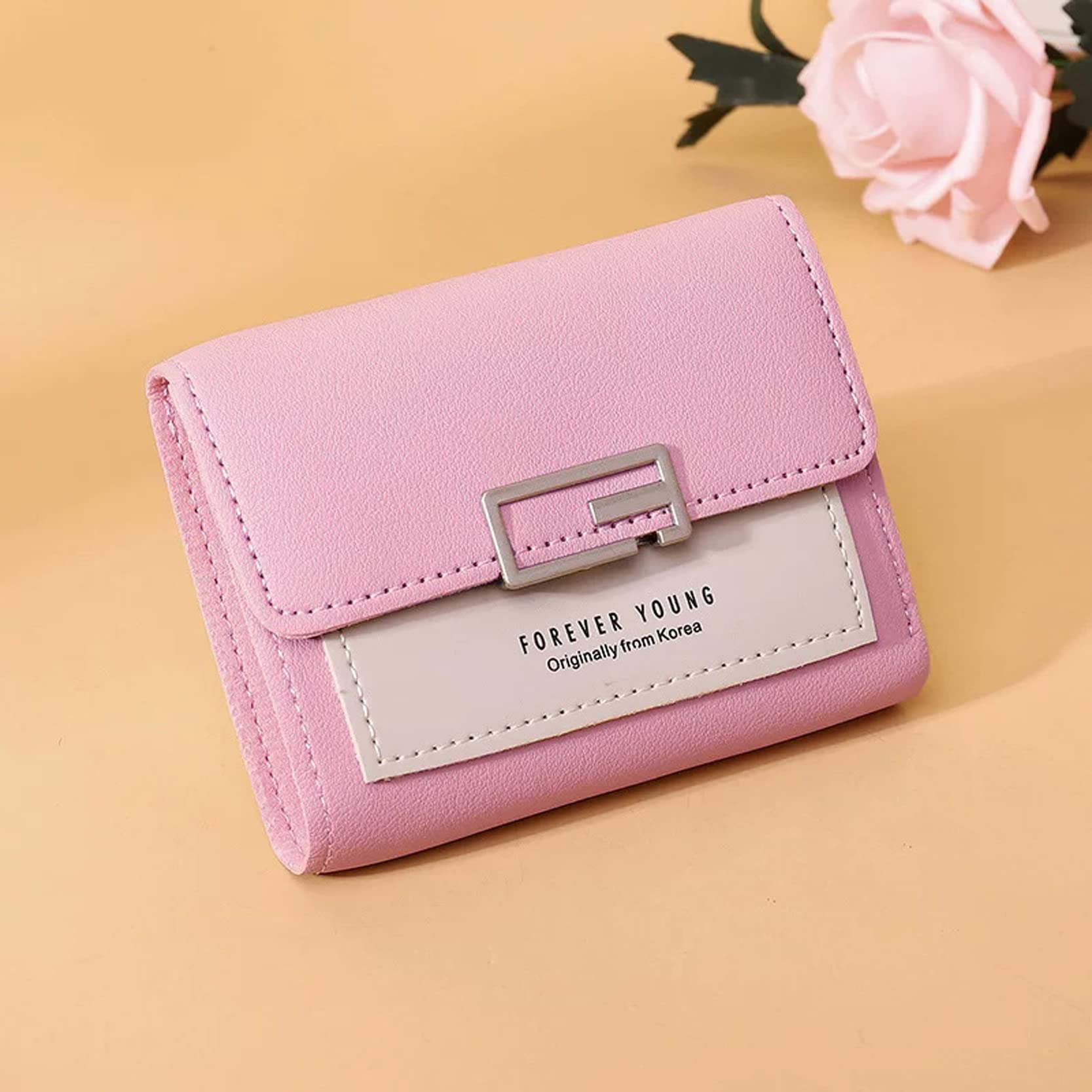 Women's Short Wallet Clutch Bag Three Fold Buckle Coin Purse Women's Handbag (Random Color)-image-41