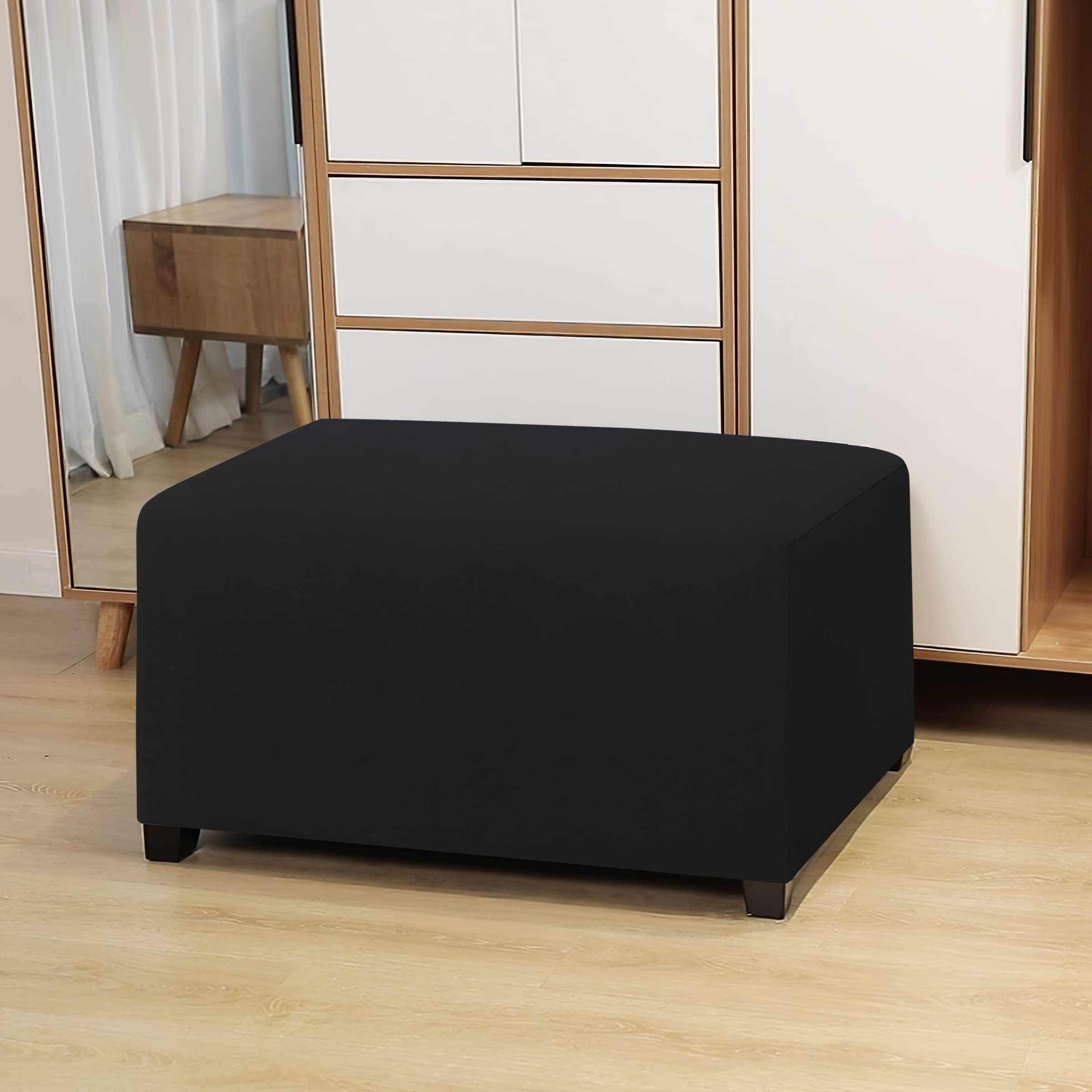 Easy-Going Funda otomana elástica 100% Impermeable Doble, Rectangular, Plegable, para Almacenamiento, Protector de Muebles, Funda Suave para Sala de Estar con Parte Inferior elástica (Grande, Negro)