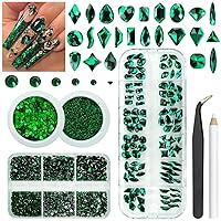 Vista 1 de 4 Boxes Emerald Green Rhinestones Glitters 24 Shapes K9 Glass Gems Stones Flatback Round Diamonds Crystals Nail Art Charms Supplies for Nails Faces