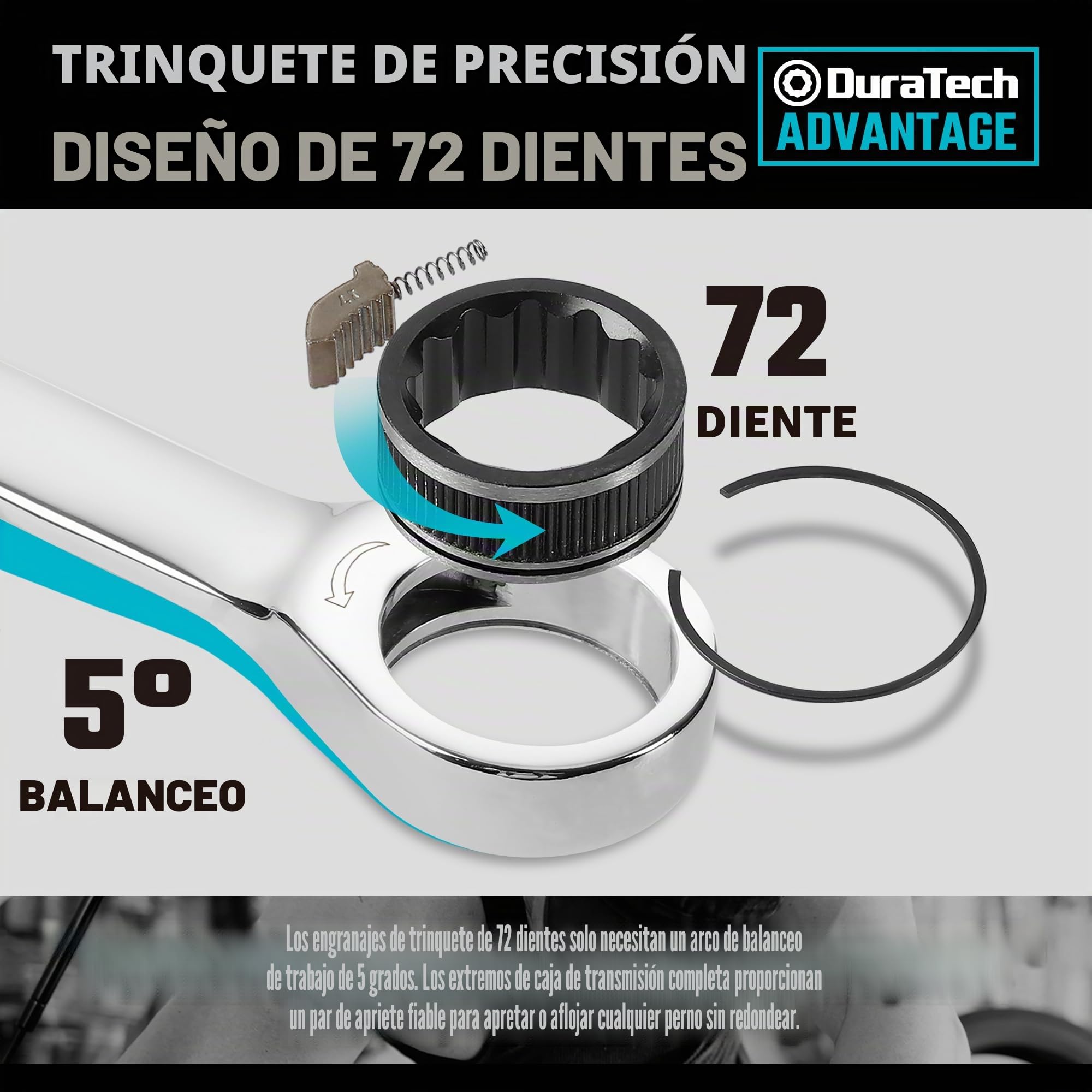 DURATECH Juego de Llaves Combinadas de Carraca de 12 Piezas, Juego de Llaves de Carraca de Cabeza Fija y Extremo Abierto, Métrico, de 8 a 19 mm, de Acero Cr-v, Organizado en Estuche de Almacenamiento | 72 dientes, acero CR-V, organizado en caja de almacen
