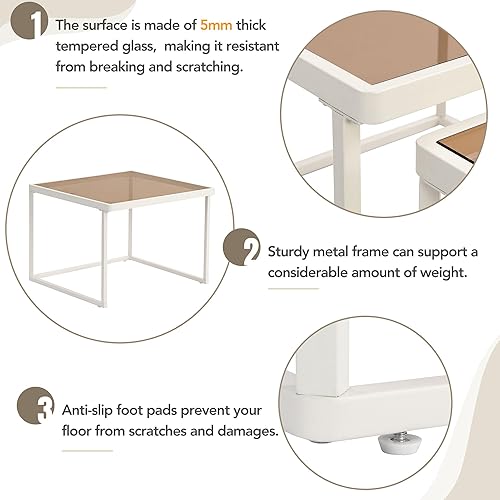 Miniatura 156 de Mesa de centro moderna con 2 cajones de almacenamiento y estantes de exhibición, mesa de cóctel rectangular con luces LED de 16 colores, ideal para