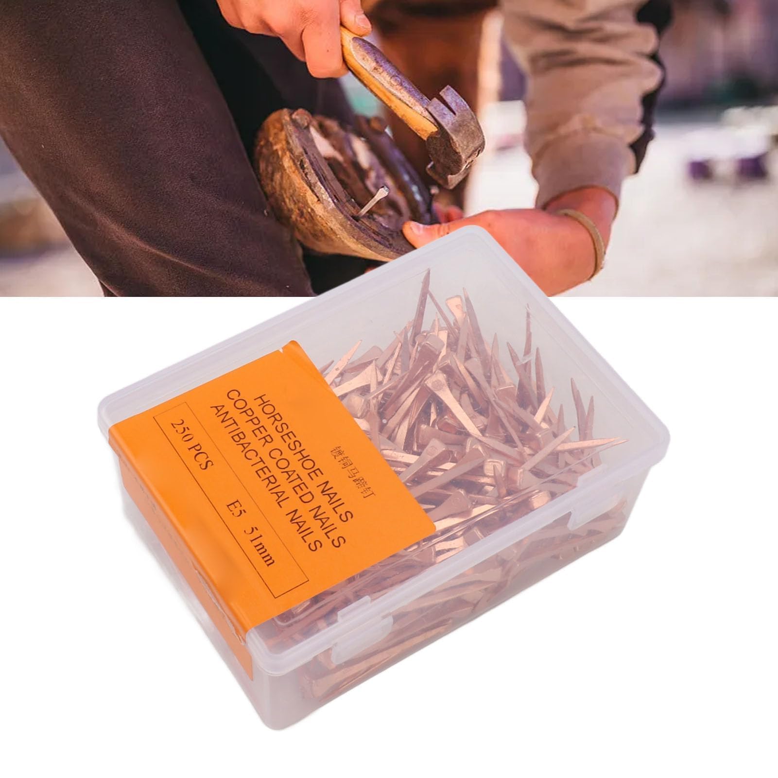 250 Stück Hufeisennägel aus Kupfer, Rostfrei, Hohe Zugfestigkeit, Präzisions Hufeisennägel für Pferdebedarf (51mm E5)