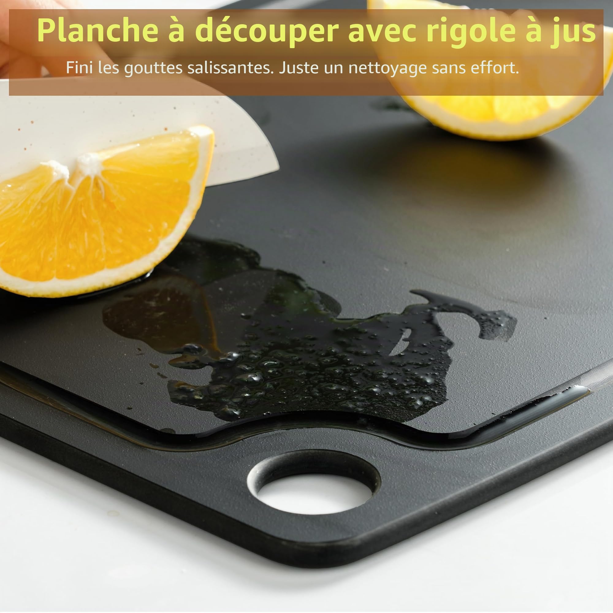 Planche à Découper en Fibres de Bois avec Rainure à Jus, Sans BPA, 30x23 cm | Lavable au Lave‑Vaisselle, Non Toxique, Non Poreuse, Antidérapant, Pour la Viande, les Légumes, les Fruits et le Pain