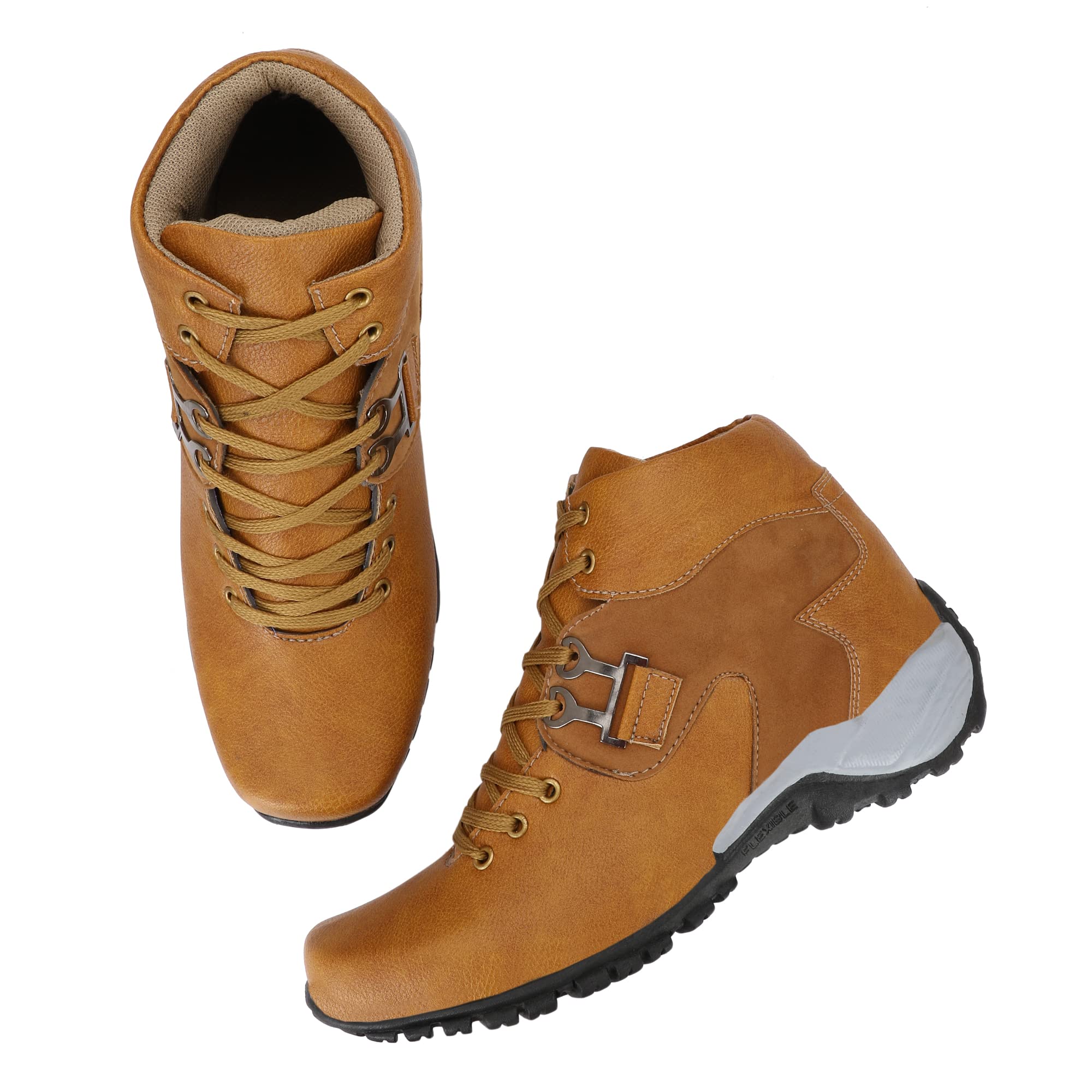 Shoe Island ® Leatherette Tan Brown Edition Lace-Up Heavy Duty High Ankle Length Boots for Men (BAB990), Size 8 UK/India 4