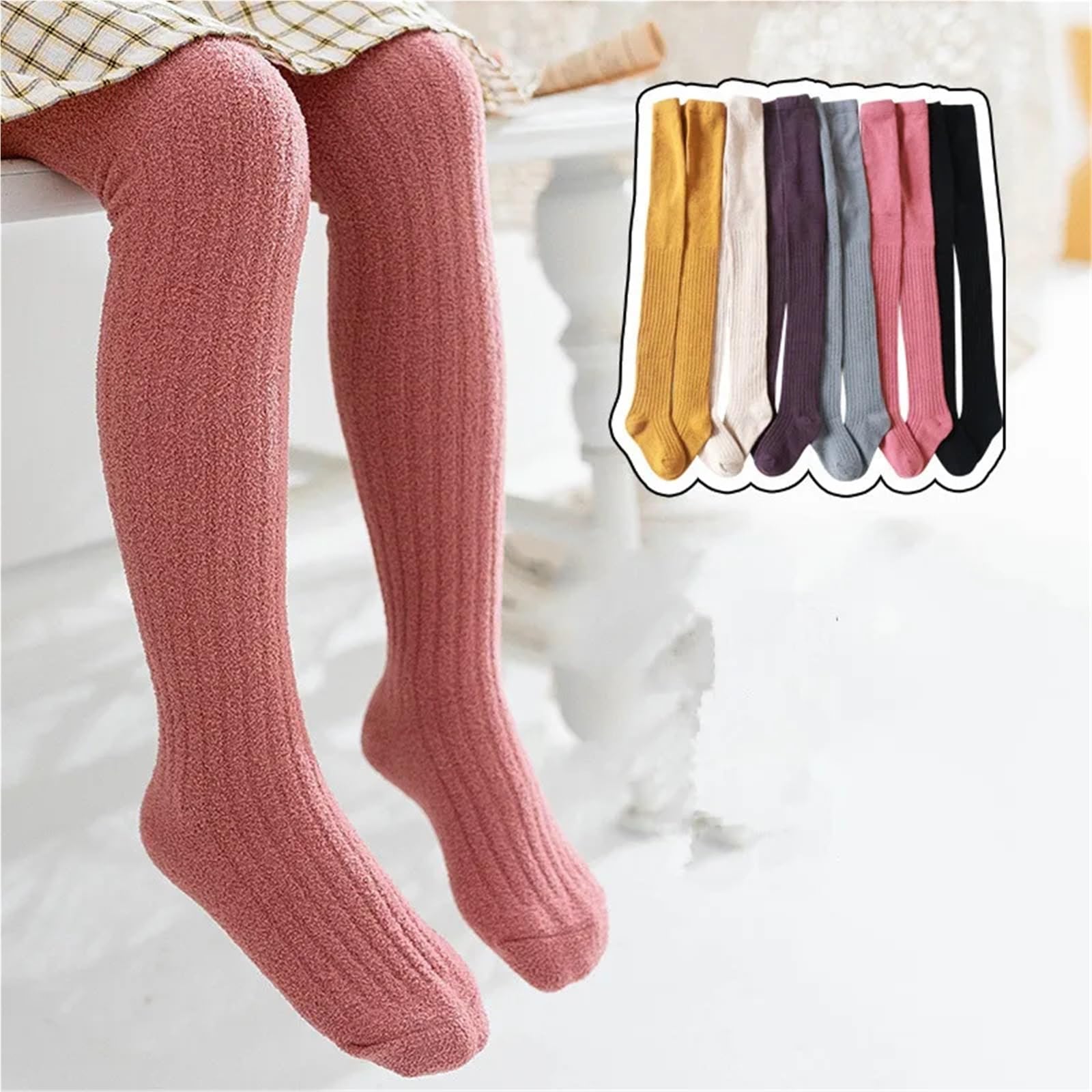 Medias de invierno cálidas de forro polar coral for niña, medias suaves y cómodas for niños de 1 a 7 años(Black,12 to 24 M)