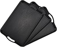 Vista 1 de Bandeja de plástico para servir con asas, paquete de 3 bandejas para servir desayunocafé, juego de platos para servir, negro, 16.5 x 11 pulgadas