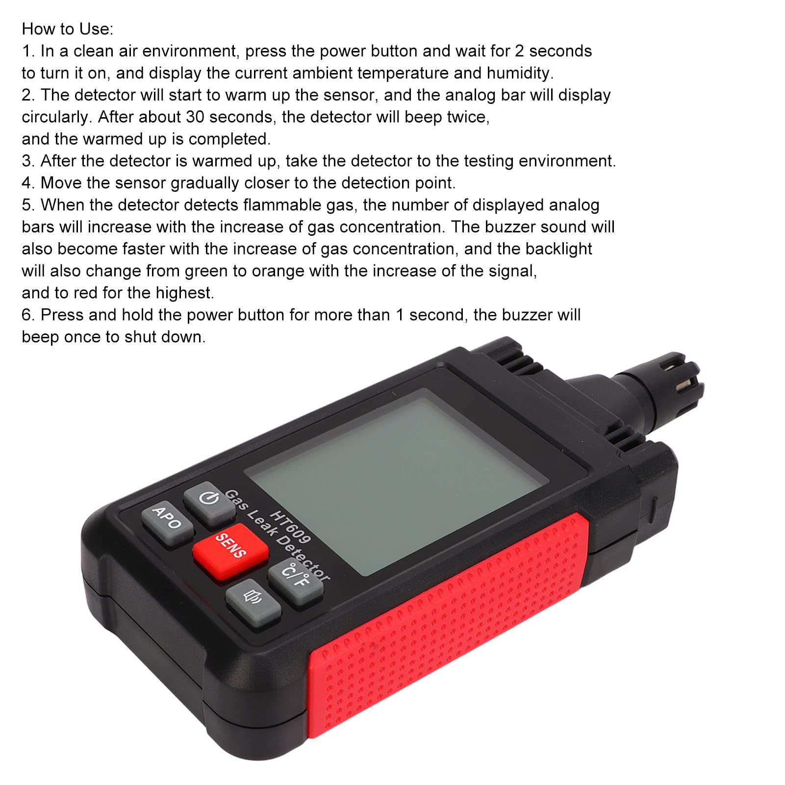 para la detección de acetona, acetileno, amoníaco, benceno, butano, etanol y Gasolina: Detector de Gas portátil y probador de Fugas de propano con Pantalla Digital, Sensor de