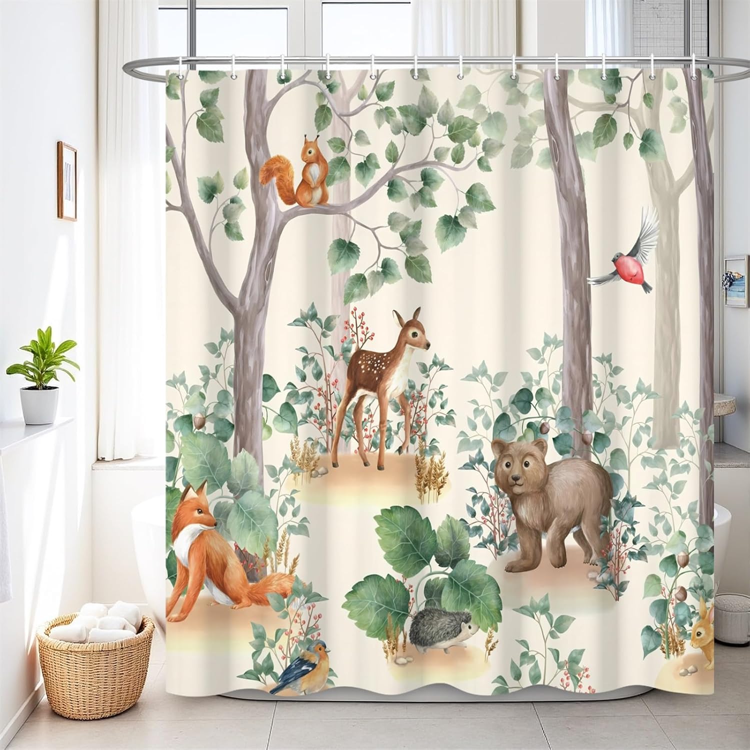 Renaiss 72 x 84 Inch Rustic Forest Shower Curtain for Bathroom Wildlife Bear Bathroom Shower Curtains Farmhouse Woodland Polyester Waterproof Fabric Bath Bathtub Privacy Decor Curtain Set with Hooks