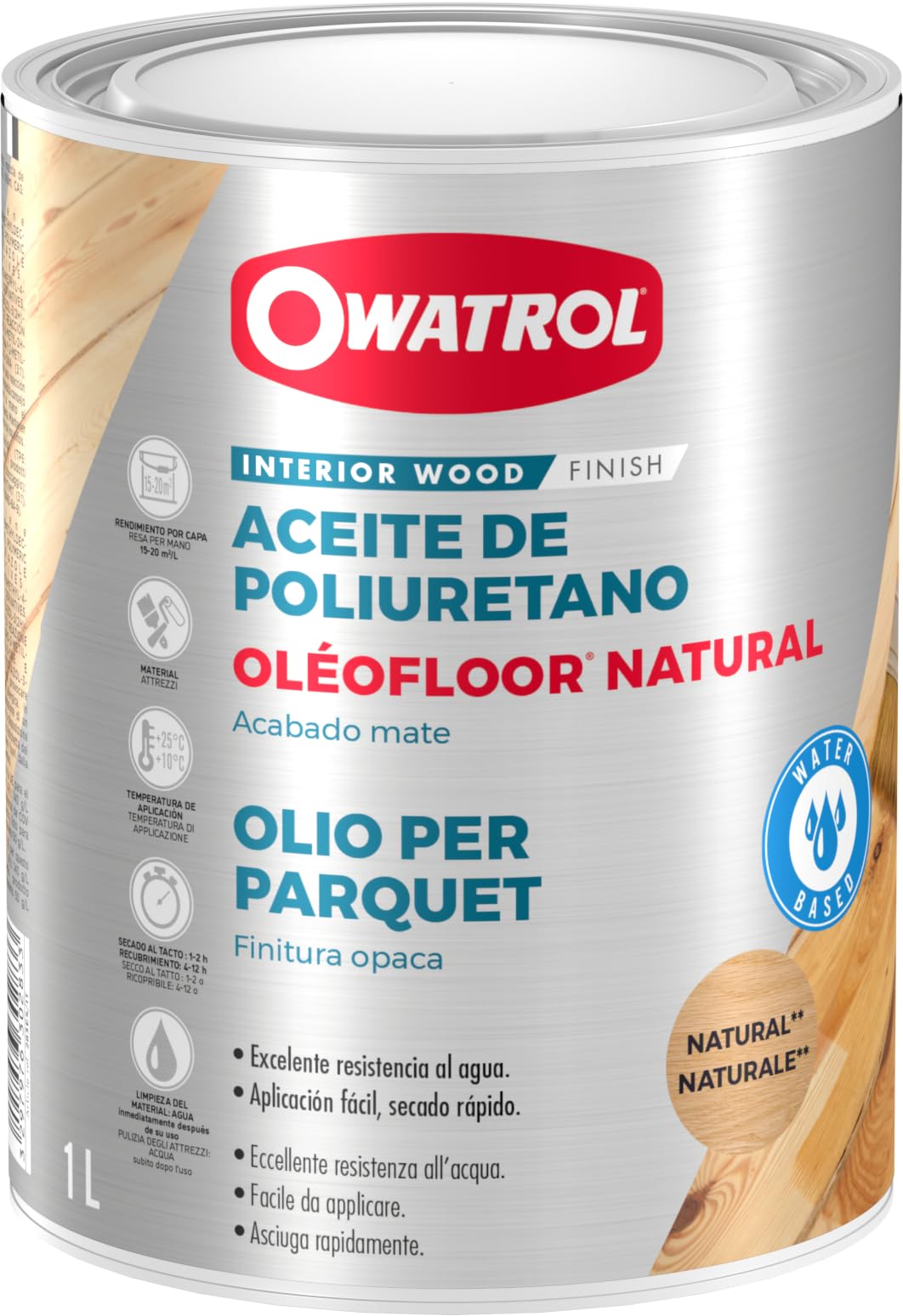 OWATROL - OLÉOFLOOR NATURAL - Acabado aceite mate base agua de alto rendimiento - Incoloro (owp11) - 1 litro
